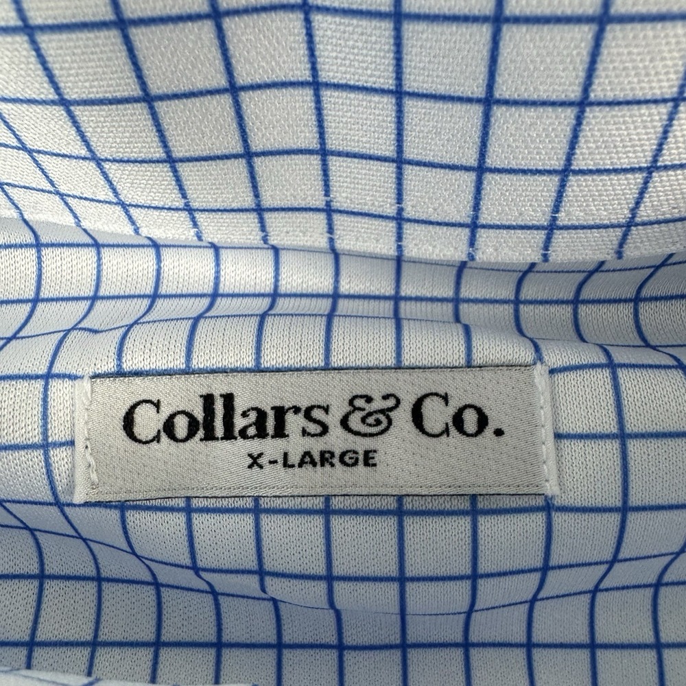 NWT Collars & Co. White Blue Grid Check Dress Collar Men's Polo Size XL - Picture 4 of 7